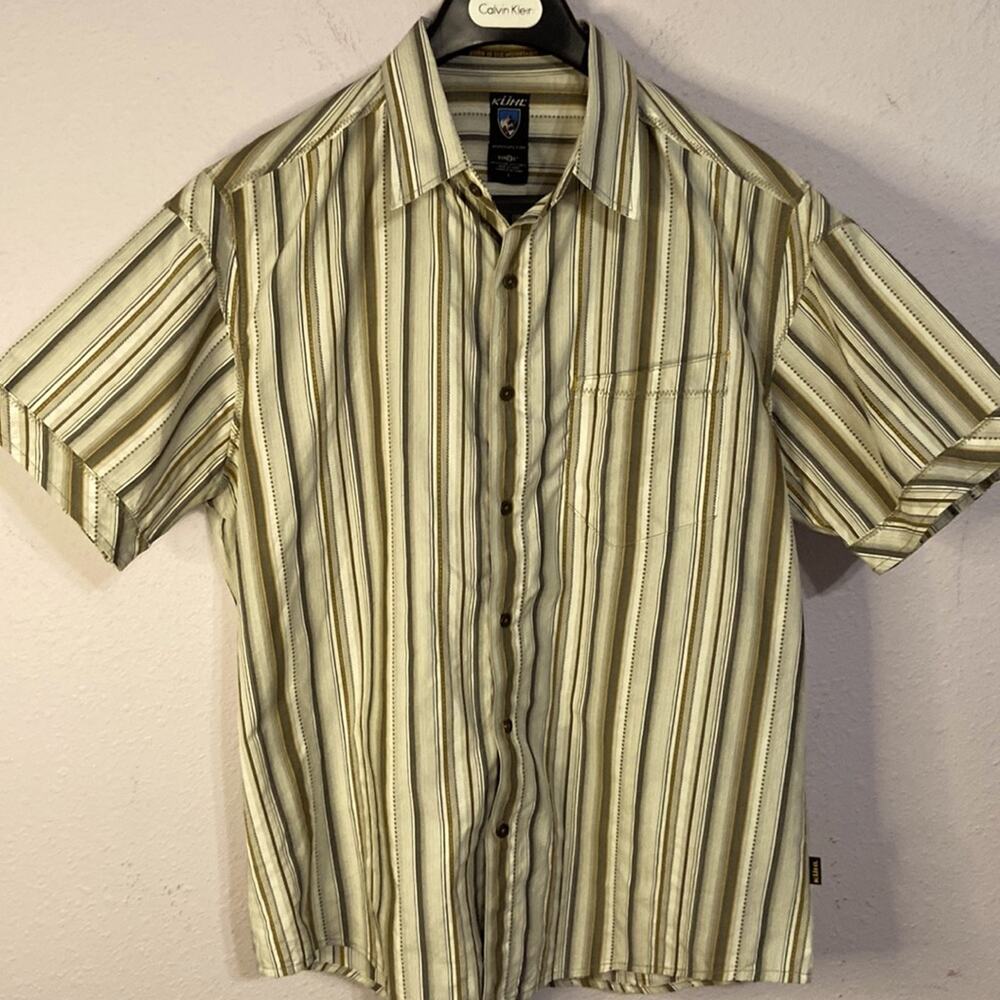 Kuhl SUNCEL Men Brown and Cream Plaid Short Sleeve Shirt Size L
